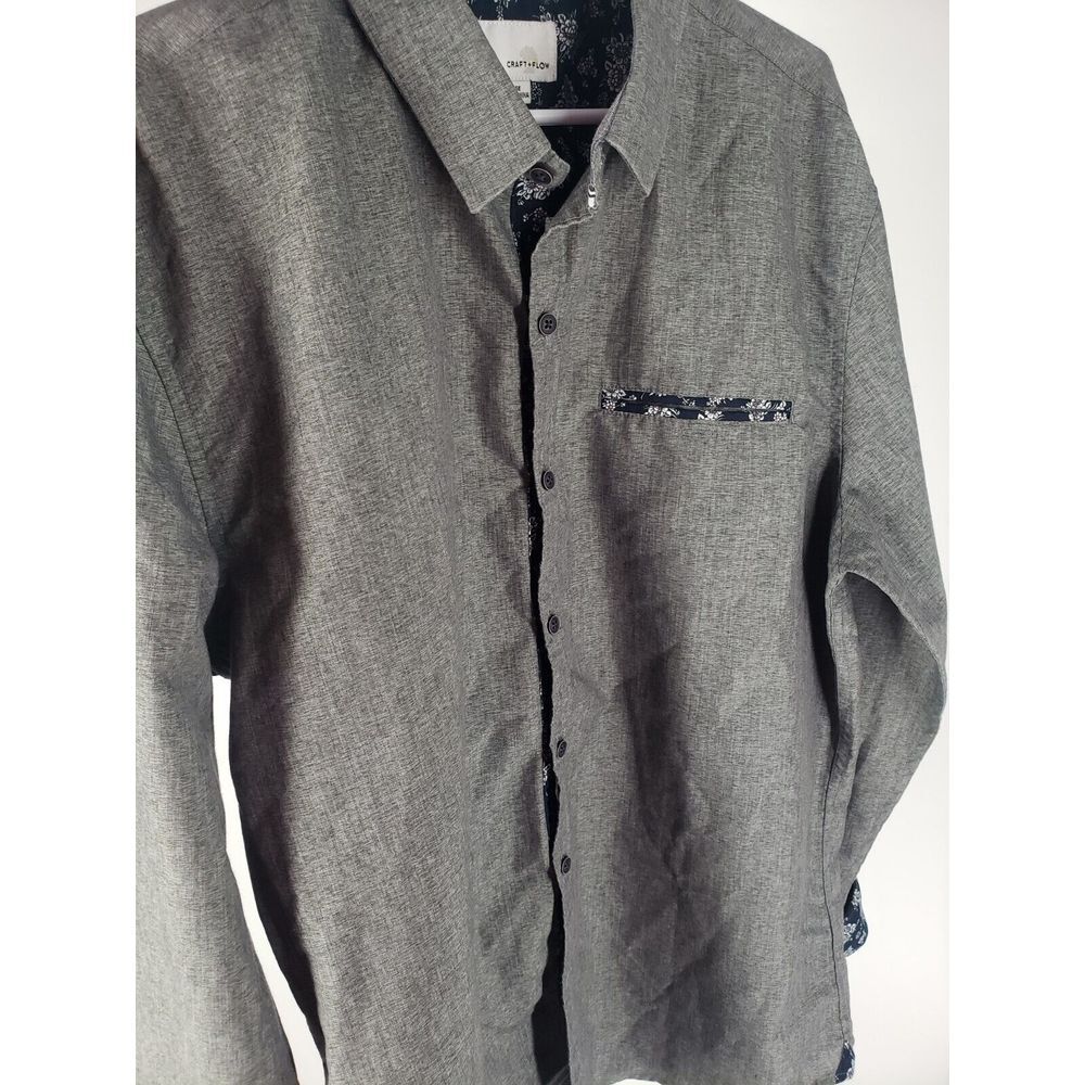 CRAFT + FLOW‎ Size Large Long Sleeve Gray Casual Dress Shirt Flip Cuff (Floral)